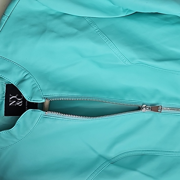 Mint Color Pleather Moto Jacket - Picture 3 of 5